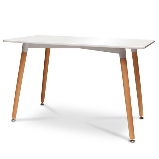 Table blanche pieds bois 120 x 60 cm