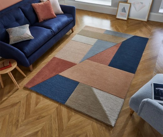 Tapis Pure Laine HEKLA Beige et Bleu